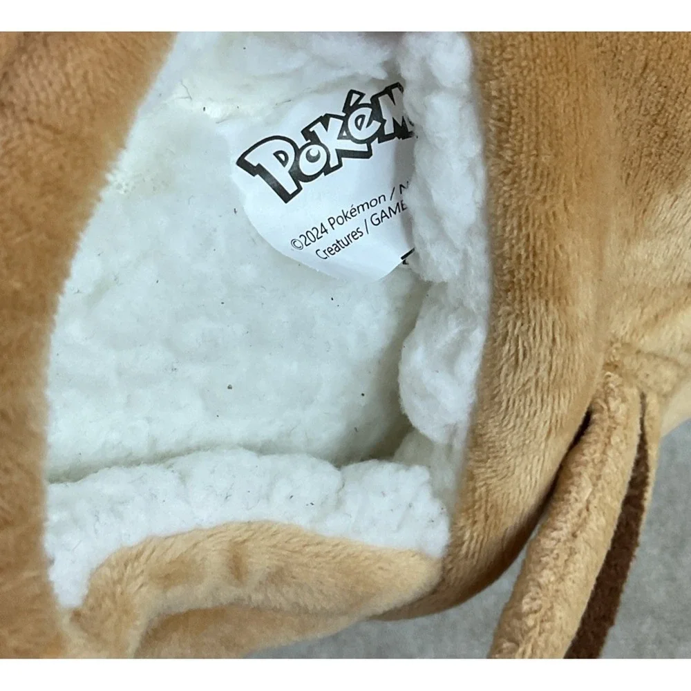 Pokemon Eevee Slippers Shoes 3D Sherpa Lined Ears Embroidered Kids Sz 2.5 EUC